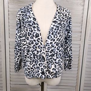 CHICO'S Leopard Print Cropped Cardigan Black Blue White-Large